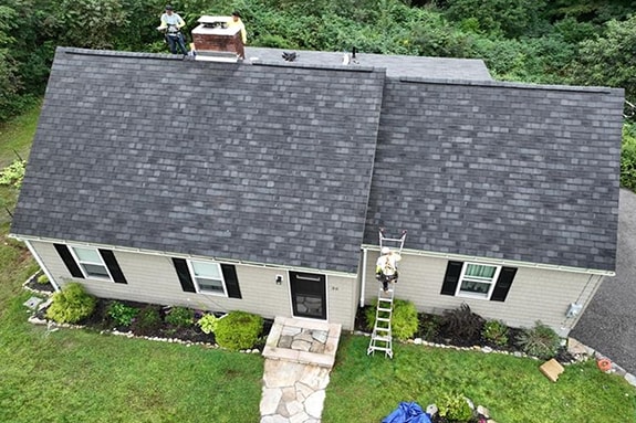 Aerial view of home with Camelot II shingles by GAF
