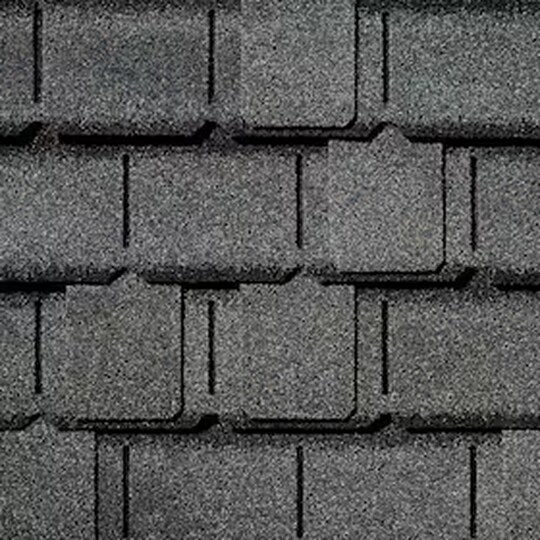 An overhead view of dark grey GAF Designer shingles