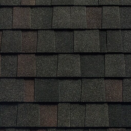 Swatch of GAF shingle color Monarch Black that is available exclusively through DaBella