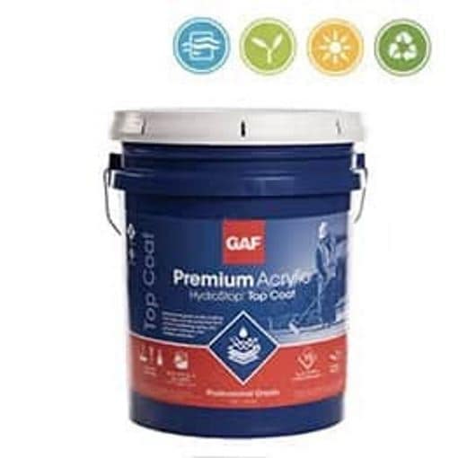 Bucket of GAF Premium Acrylic HydroStop Top Coat