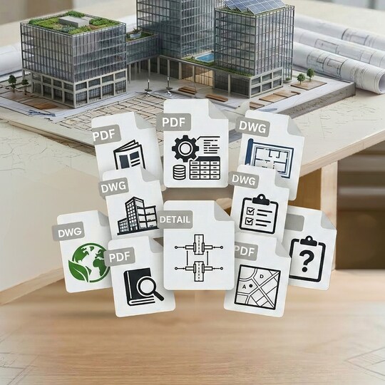 A mock up of a variety of document types available in the GAF Document Library for download.