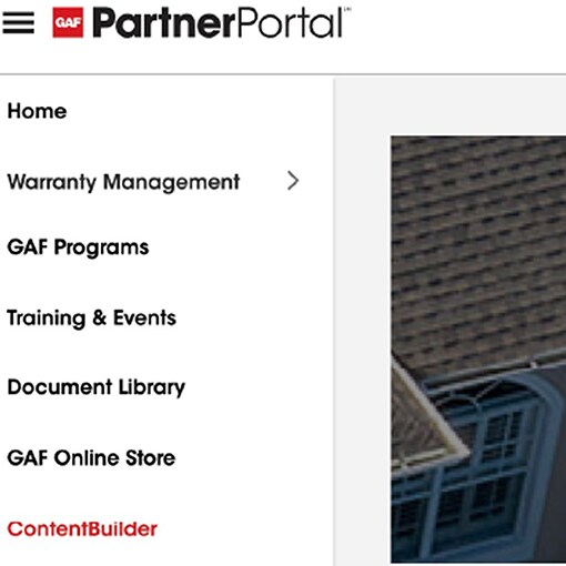 A mobile phone screen displaying the GAF Partner Portal dropdown navigation menu.