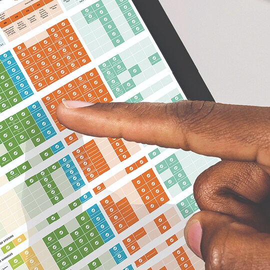 Architects’s finger tapping on a screen showing the Spec Advisor document.