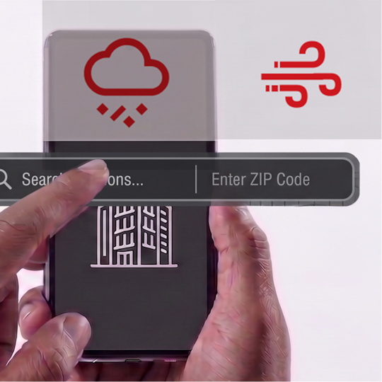 A user entering a ZIP code on a smartphone to determine local climate zones and weather conditions for a roof.