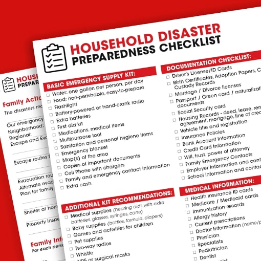 A snippet of the Household Disaster Preparedness Checklist