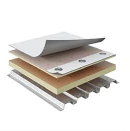 Components of the GAF smooth PVC mechanically attached roofing system with metal fasteners