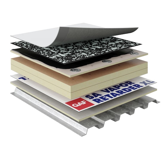 Illustration of a cold applied hybrid system with metal deck