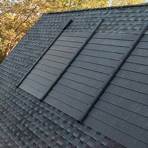 GAF Energy Timberline Solar roofing shingles on top of an asphalt roof