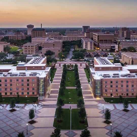 Front view of Texas A&M University Dorms and Courtyard