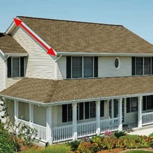 Highlighting the pitch of a roof, the term of measurement used for the steepness of a roof.