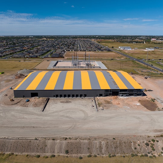 An aerial photo of the Austin Hose commercial roof project.
