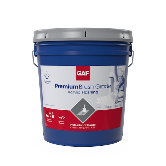 A container of GAF Preimium Brush-Grade Acrylic Flashing