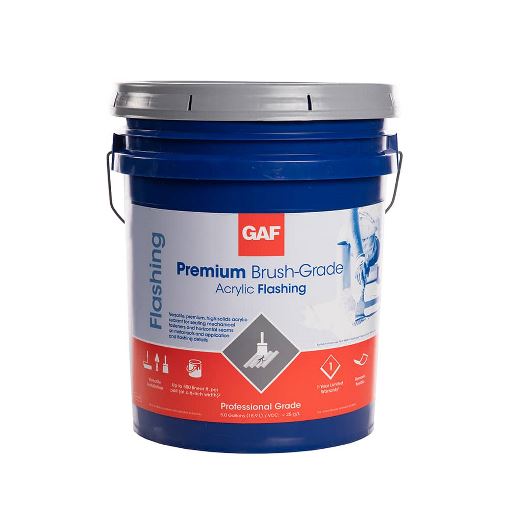 A container of GAF Preimium Brush-Grade Acrylic Flashing