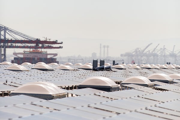 A solar flat roof installation
