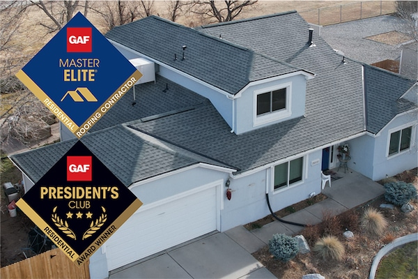 GAF Master Elite certification, and GAF Presidents Club 3 star Residential award winner badges