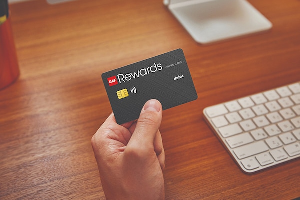 A GAF Rewards pre-paid card that can be used to redeem points