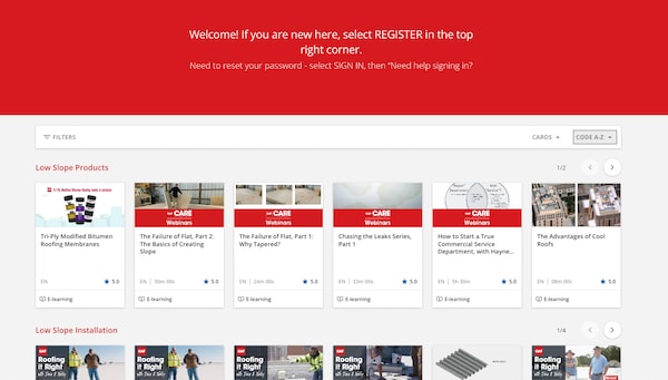 Dashboard view of the GAF learning portal