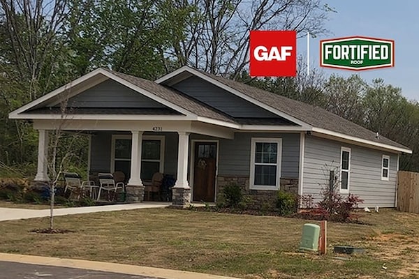 The GAF logo and the Fortified Roof logo are displayed above a house. 
