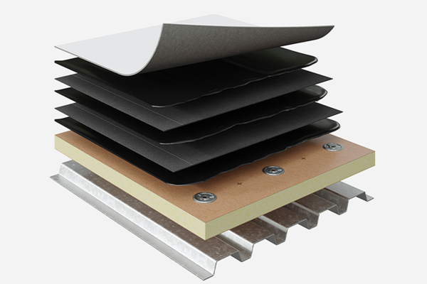 Illustration of a hybrid roofing system displaying multiple layers