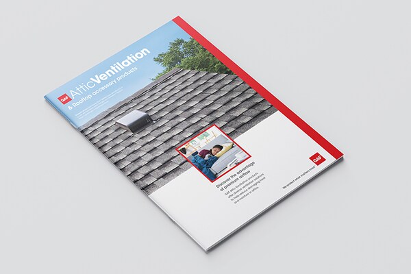 A GAF rooftop accessories brochure showcasing product photos and information. 