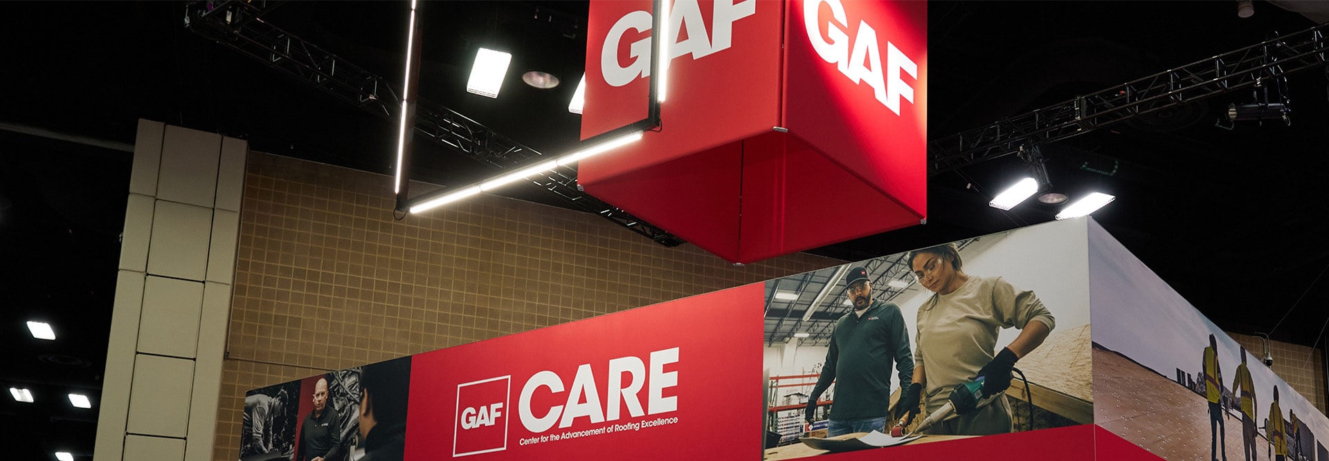 GAF International Roofing Expo booth featuring GAF’s Center for the Advancement Roofing Excellence