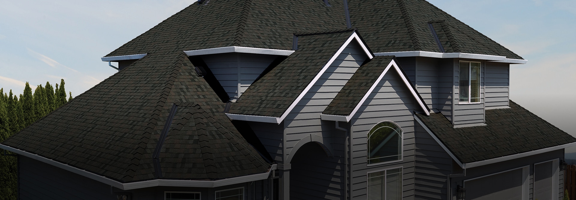 aerial view of a house with GAF shingles installed on the roof