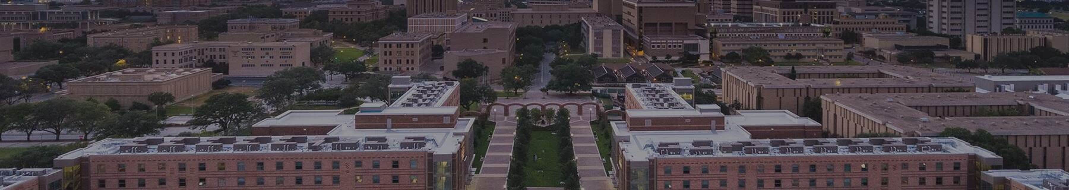Aerial view of Texas A&M University buildings with GAF roof coatings