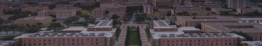 Aerial view of Texas A&M University buildings with GAF roof coatings
