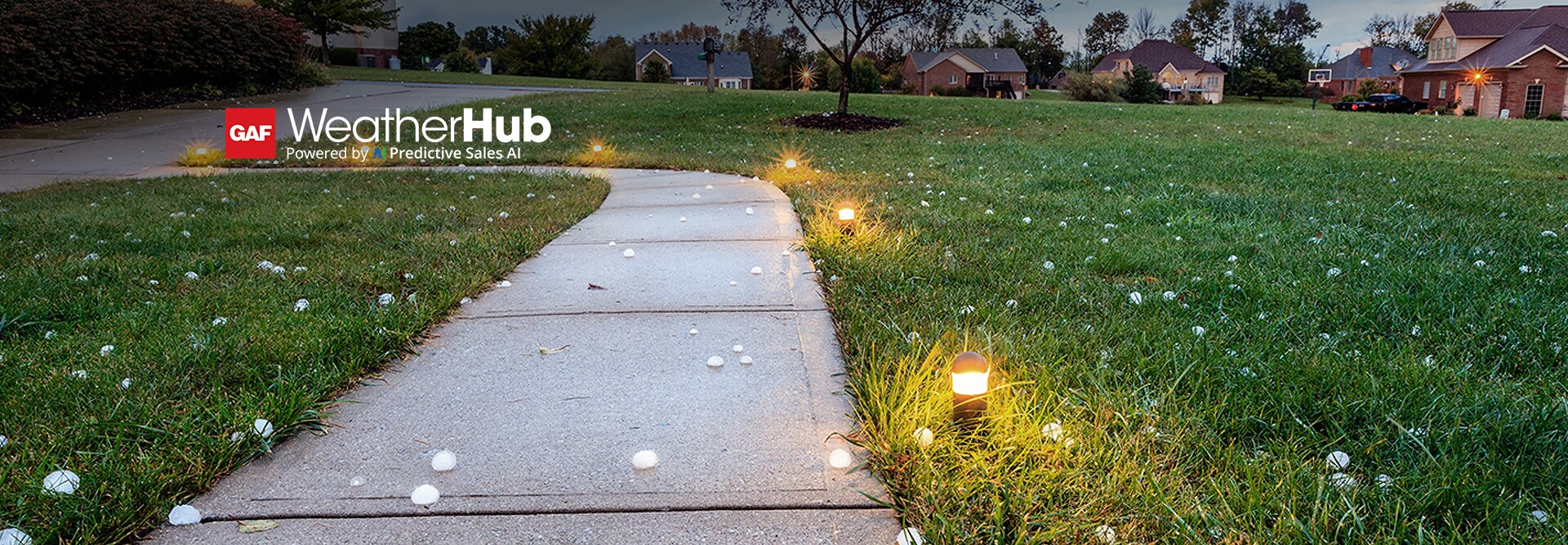 Hail weather damage in residential neighborhood