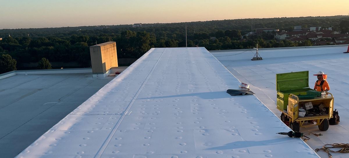 New Convention Center roof in Kansas with GAF EverGuard Self Adhered TPO
