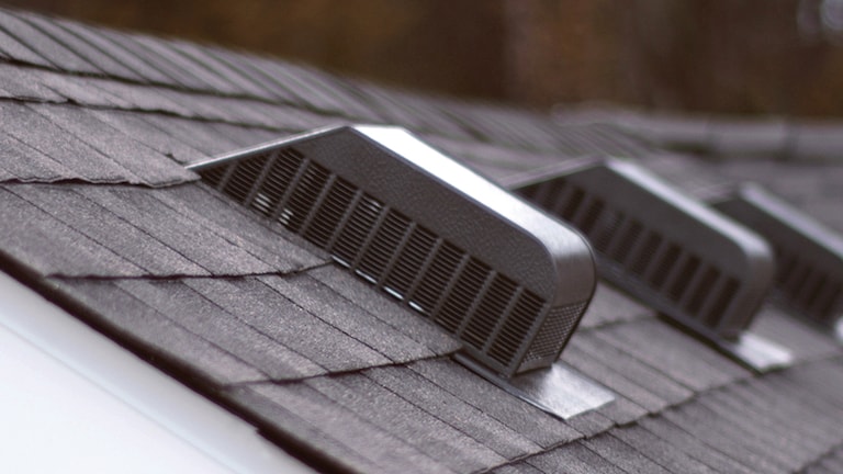 Sideview of roof louvers on a sloped roof