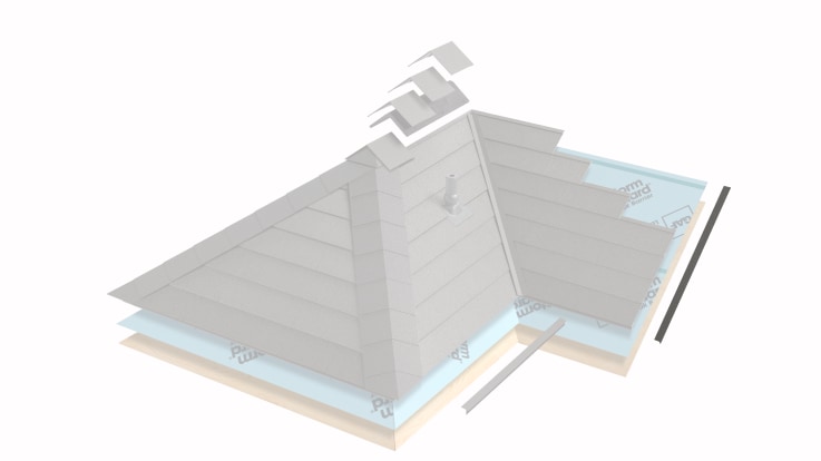 Rake edge flashing component in the TimberSteel™ Premium Metal roofing system