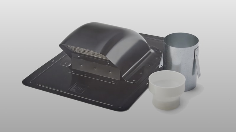 Video thumbnail showing a Bath and Dryer vent on an asphalt shingle roof. 