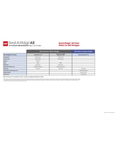Seal-A-Ridge AS Color Matrix for GAF Shingles - RESHR118