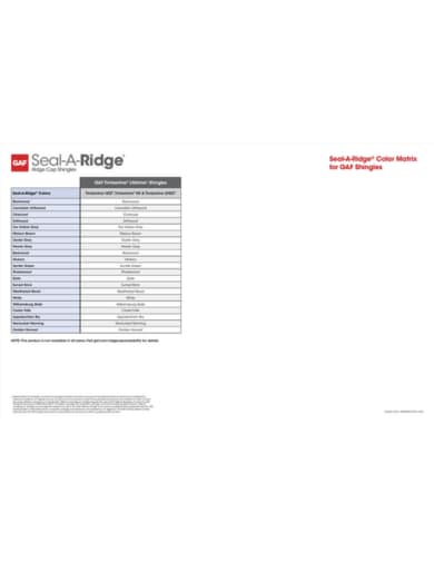 Seal-A-Ridge Color Matrix for GAF Shingles - RESHR603