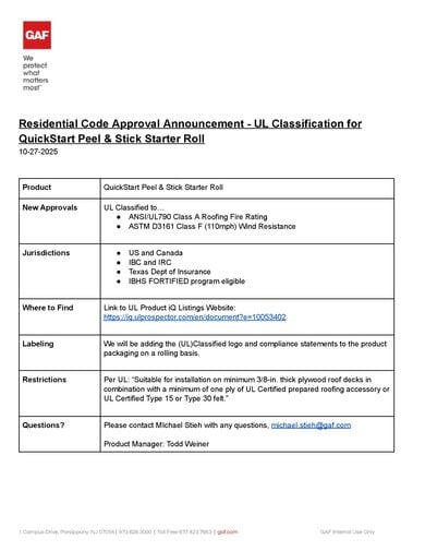 QuickStart Residential Codes Announcement