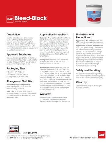 GAF Bleed-Block Asphalt Primer Data Sheet - COMCO739
