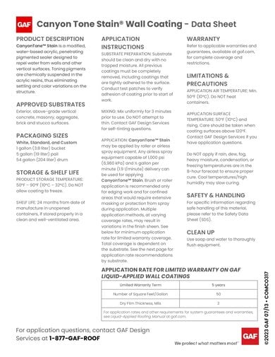 GAF CanyonTone Stain Data Sheet - COMCO317