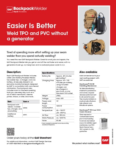 Backpack Welder Sell Sheet - COMEG880