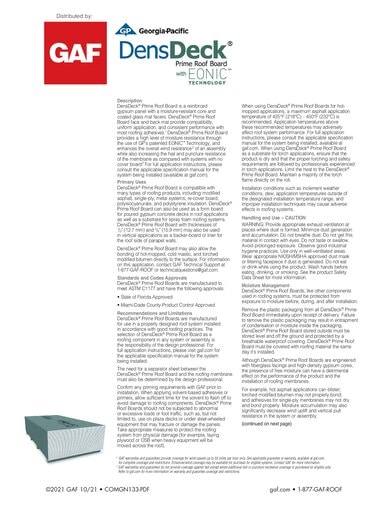 DensDeck Prime Roof Board Data Sheet - COMGN133