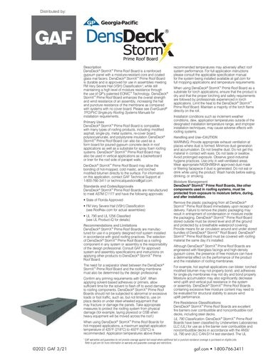 DensDeck StormX Prime Roof Board Data Sheet
