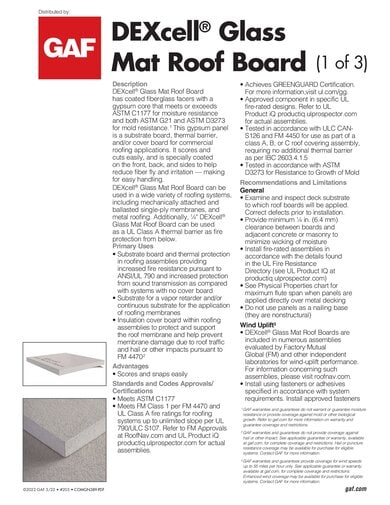 DEXcell Glass Mat Roof Board Data Sheet - COMGN389