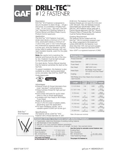 Drill-Tec #12 Fastener Data Sheet