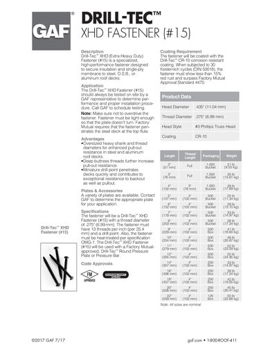 Drill-Tec XHD Fastener (#15) Data Sheet