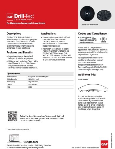 Drill-Tec 2’1/4 IR Plastic Plate Data Sheet - COMDT251
