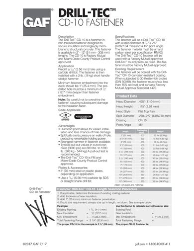 Drill-Tec CD-10 Fastener Data Sheet