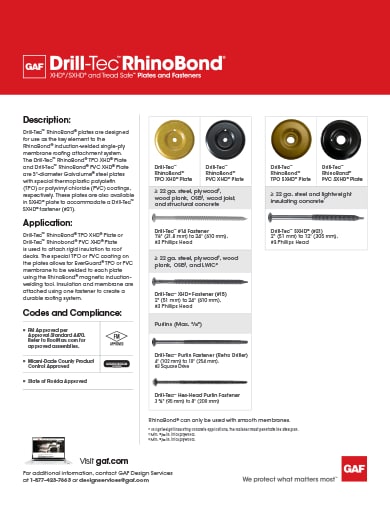 Drill-Tec RhinoBond Plates and Fasteners Data Sheet - COMDT244