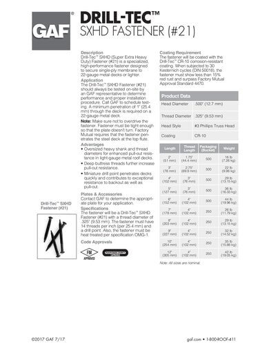 Drill-Tec SXHD Fastener (#21) Data Sheet