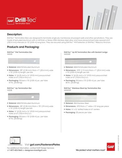 Drill-Tec Termination Bars Data Sheet - COMDT232