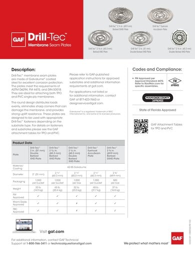 Drill-Tec Membrane Seamless Plates Data Sheet - COMDT242